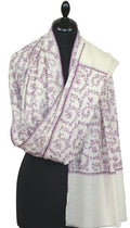 Pashmina Ivoire-Violette Brodé Main